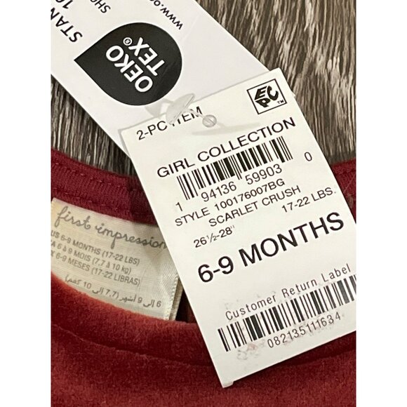 First Impressions Rust Velvet Baby Girl Ruffle Dress 6-9 Months NWT - Picture 2 of 3